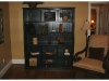 Black bookcase with beadboard
